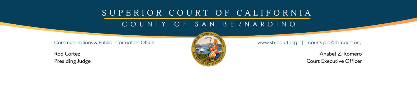 Letterhead with court name, court seal, name, department and email address of public information office, and names of presiding judge and executive officer
