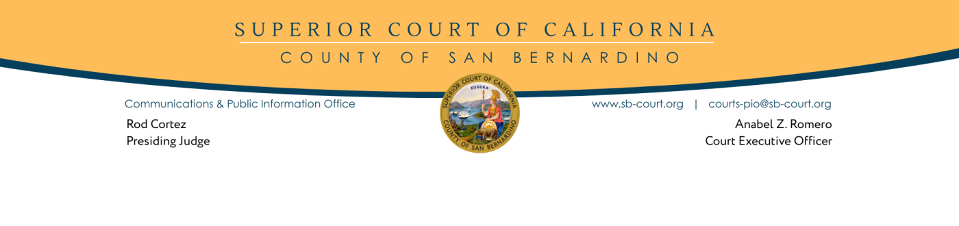 Letterhead with court name, court seal, name, department and email address of public information office, and names of presiding judge and executive officer